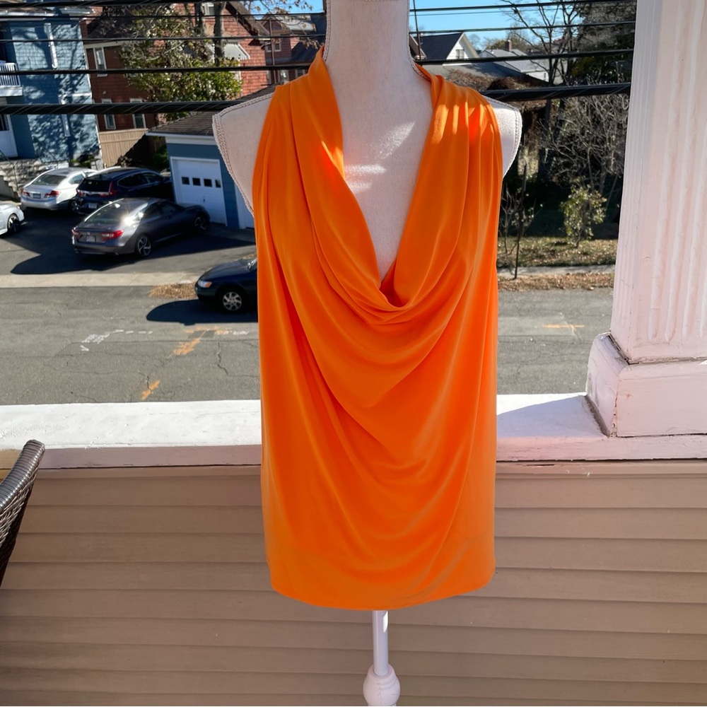 Express Orange Draped Cowl Neck Racerback Tank Top Size L (NWT) - Picture 2 of 7